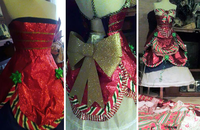Woman Has Been Making Dresses From Wrapping Paper For a Few Years Now After The Holiday Season Gets Over